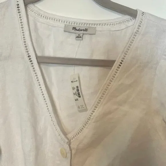 Madewell Cassie Button-Front Midi Dress in Linen White Size XS - Picture 6 of 9